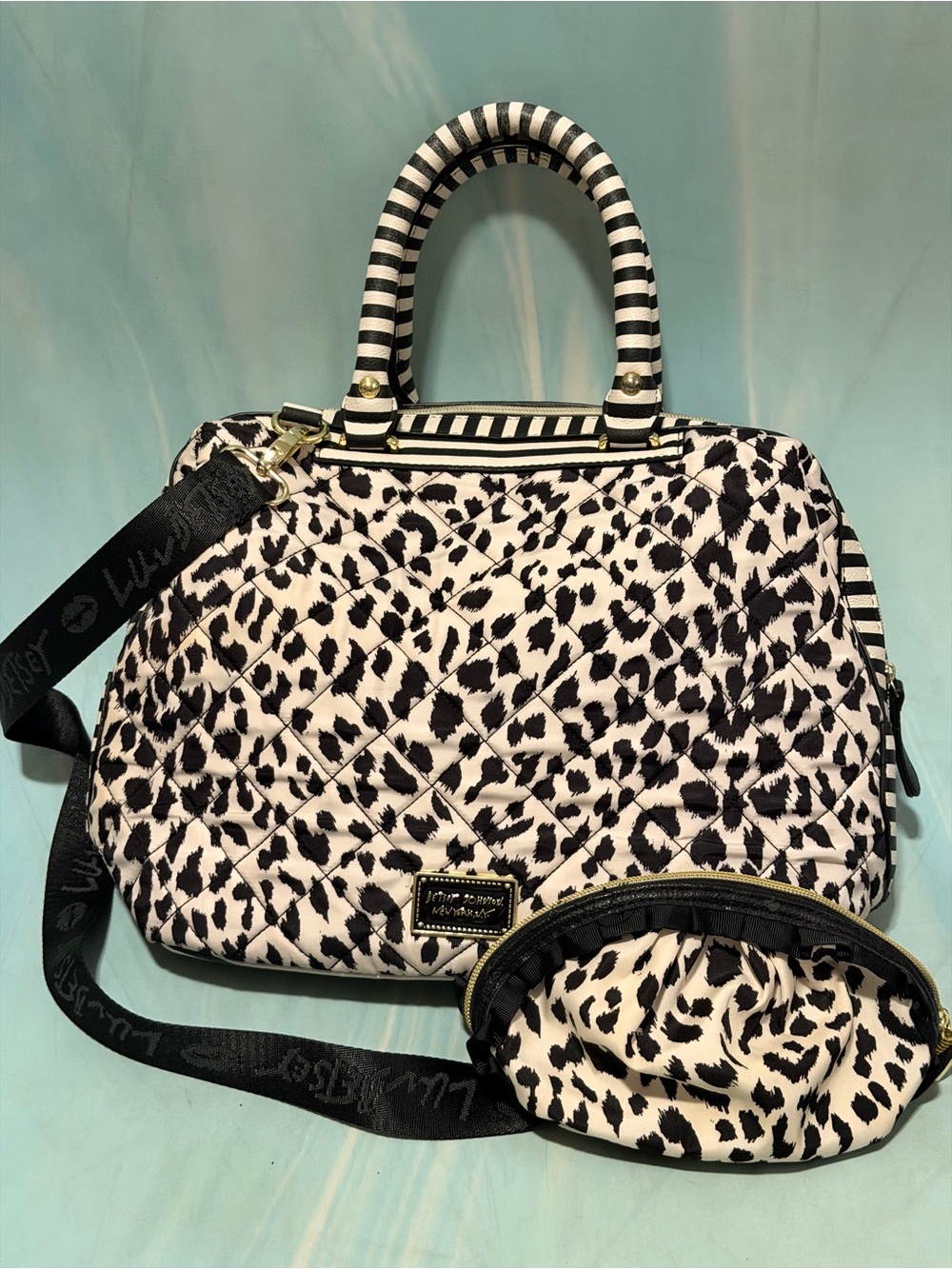 Betsey Johnson Large crossbody Polka Dot & leapord - with Matching Pouch
